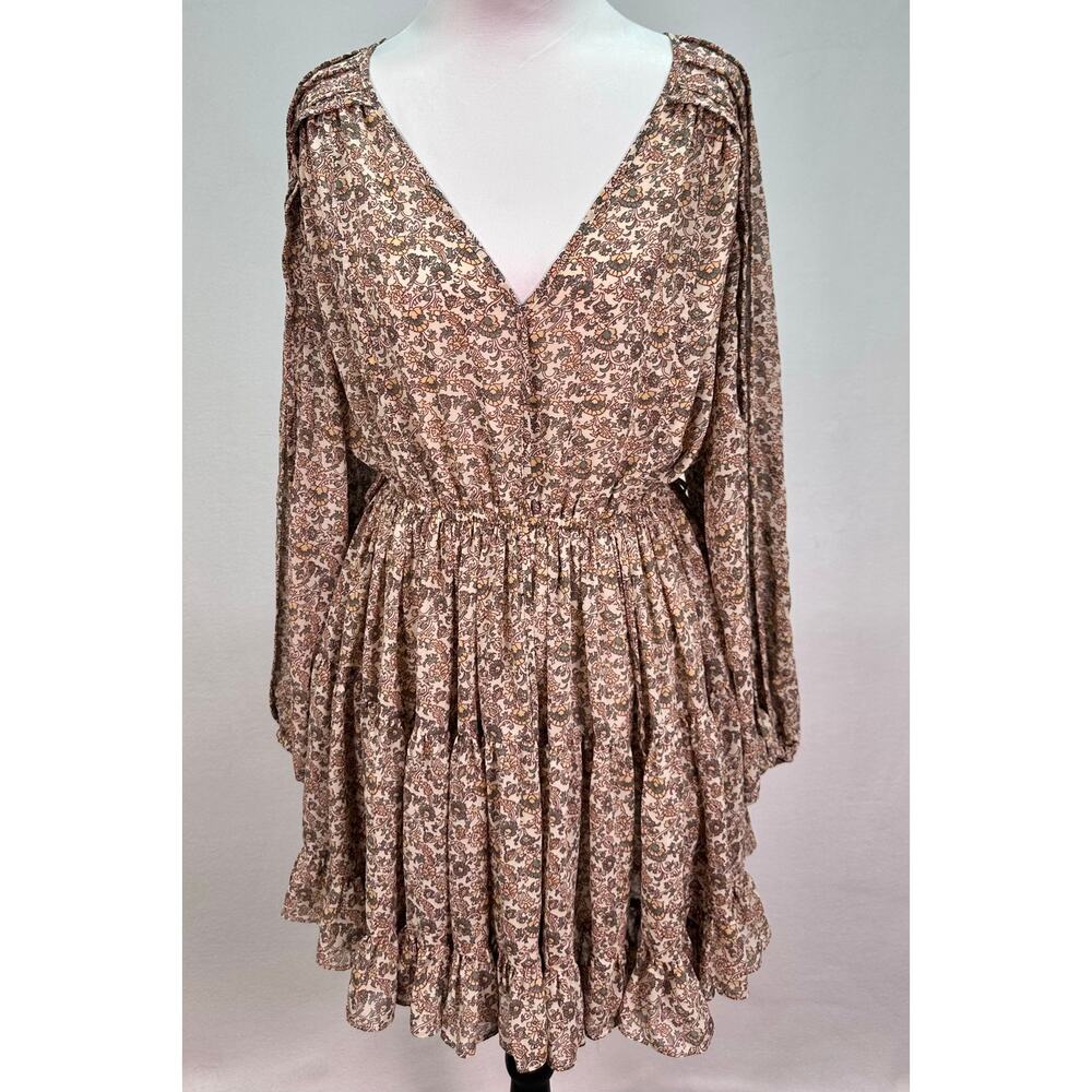 Caara Floral Print Fit and Flare Long Sleeve Mini Dress Size XS - Picture 2 of 12